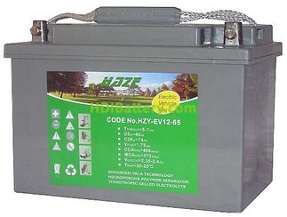 Bateria de gel HAZE 12 voltios 65 Amperios HZY-EV12-65